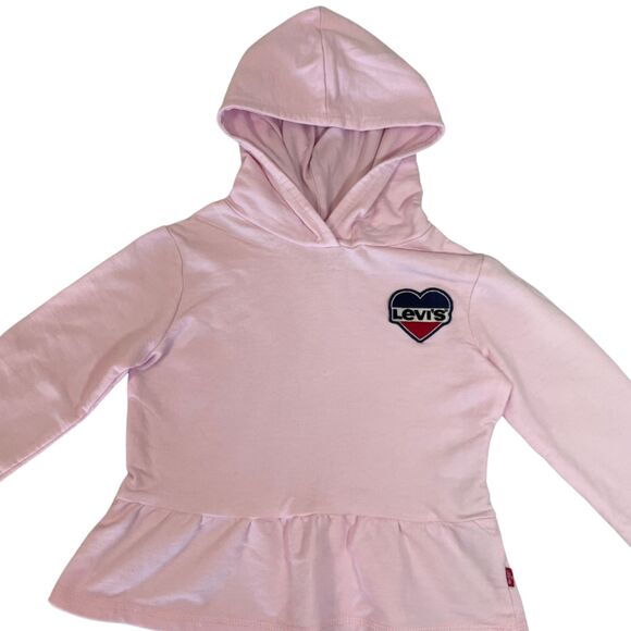 Girl's Pink Levi's Hoodie Levi's Logo Patch Ruffle Hem Size 4XS 3-4Yrs - Picture 4 of 7